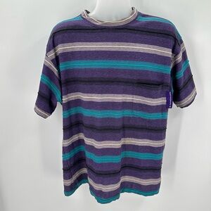 VTG GOTCHA Tshirt Tee Knit Textured Stripe Purple Blue Short Sleeve NO SIZ-hole